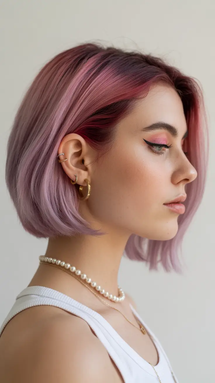 popular spring short haircut 2026 Pastel Pink Blunt Bob With Edge