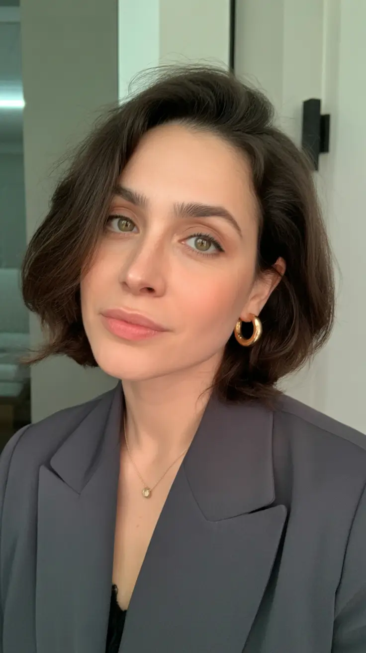 professional spring haircuts for women over 40 2026 Textured Brunette Lob with Side Volume