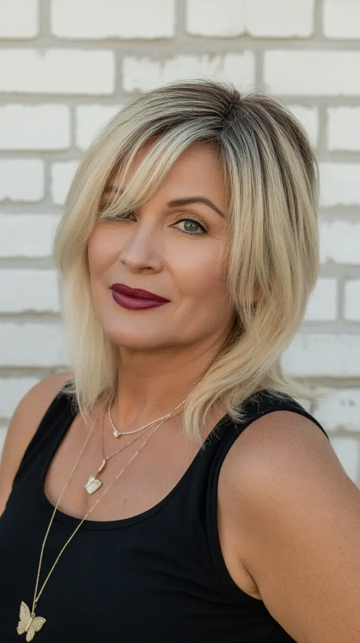 professional spring haircuts for women over 40 2026 Layered Blonde Shag with Feathered Edges