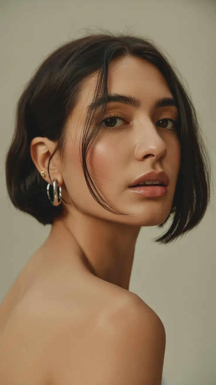 professional spring haircuts for women over 40 2026 Sharp Chin-Length Short Bob with Minimal Layers