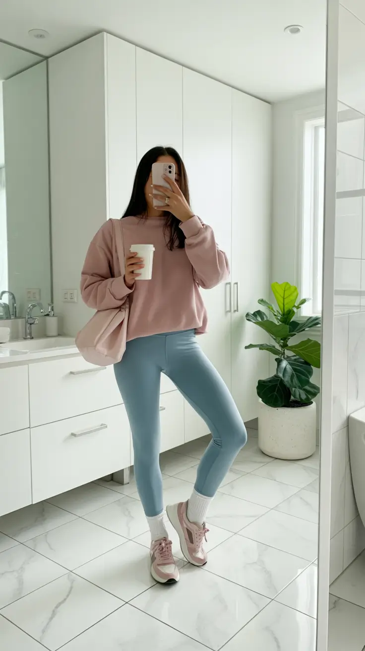 radiant leggings outfit spring 2026 Powder-Blue Calm for Cozy Spring Mornings