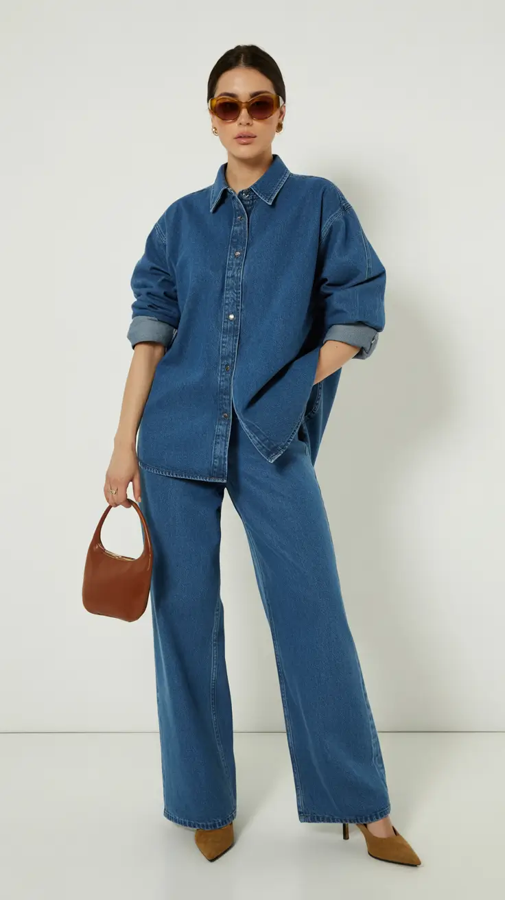 radiant spring jeans outfit 2026 Oversized Denim Layers with Warm Accents