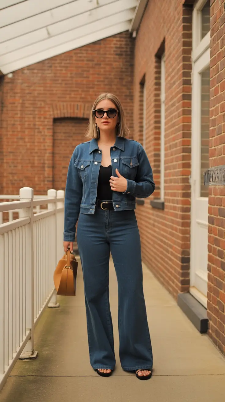 radiant spring jeans outfit 2026 Modern Denim Jacket and High-Waist Jeans with Neutral Accents