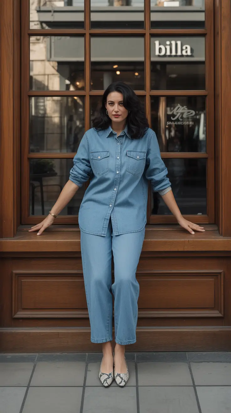 radiant spring jeans outfit 2026 Soft Denim Shirt and Straight-Leg Jeans for Calm Spring Days