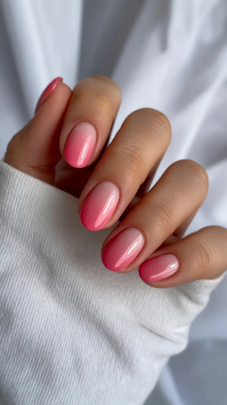 short spring nails inspiration 2026 Soft Pink Ombré Glow