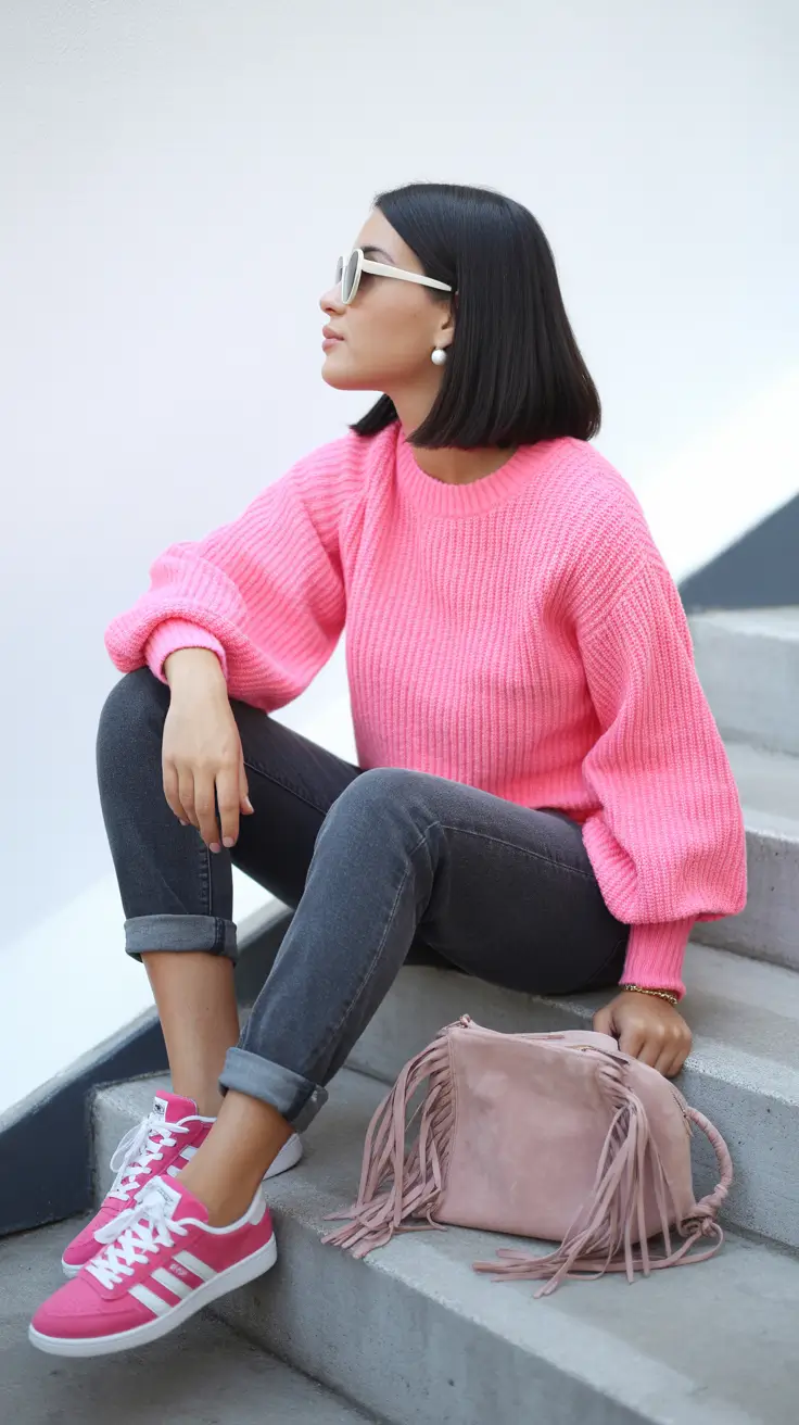 simple early spring outfits 2026 Cozy Pink Knits for Chilly Early Spring Mornings