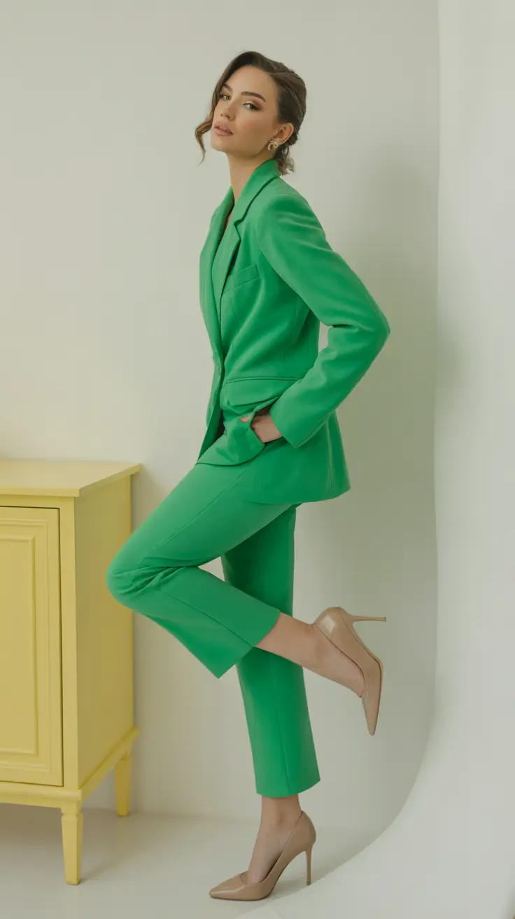 simple early spring outfits 2026 Fresh Green Power Suiting for an Energized Spring Reset