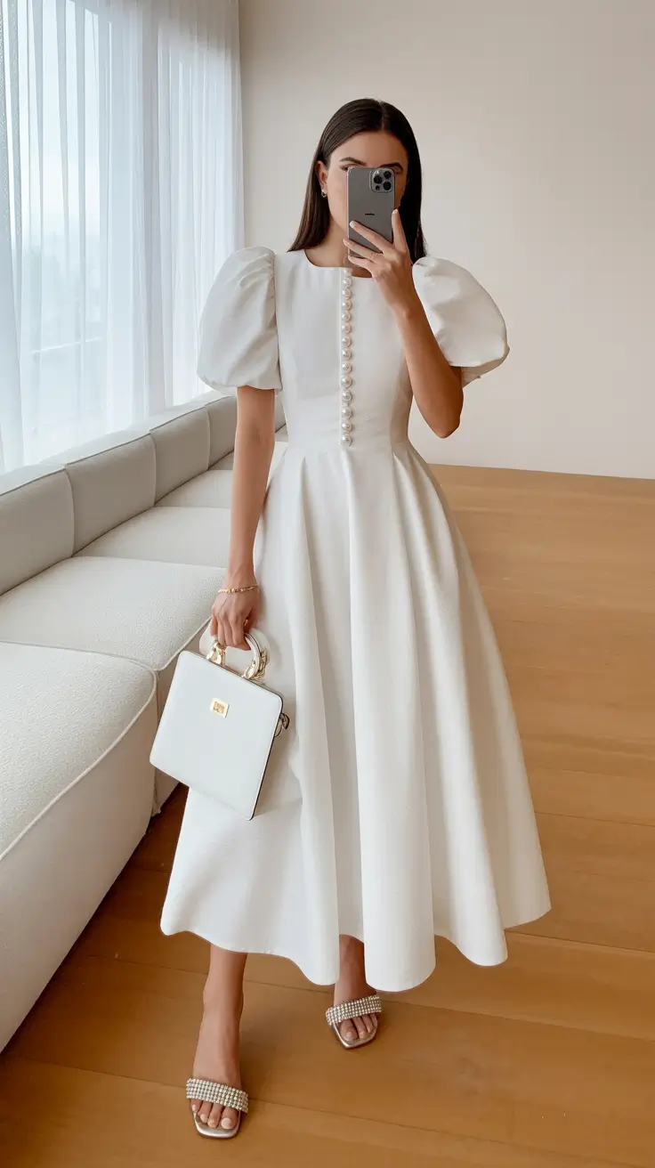 simple early spring outfits 2026 Romantic White Dress for Early Spring Events