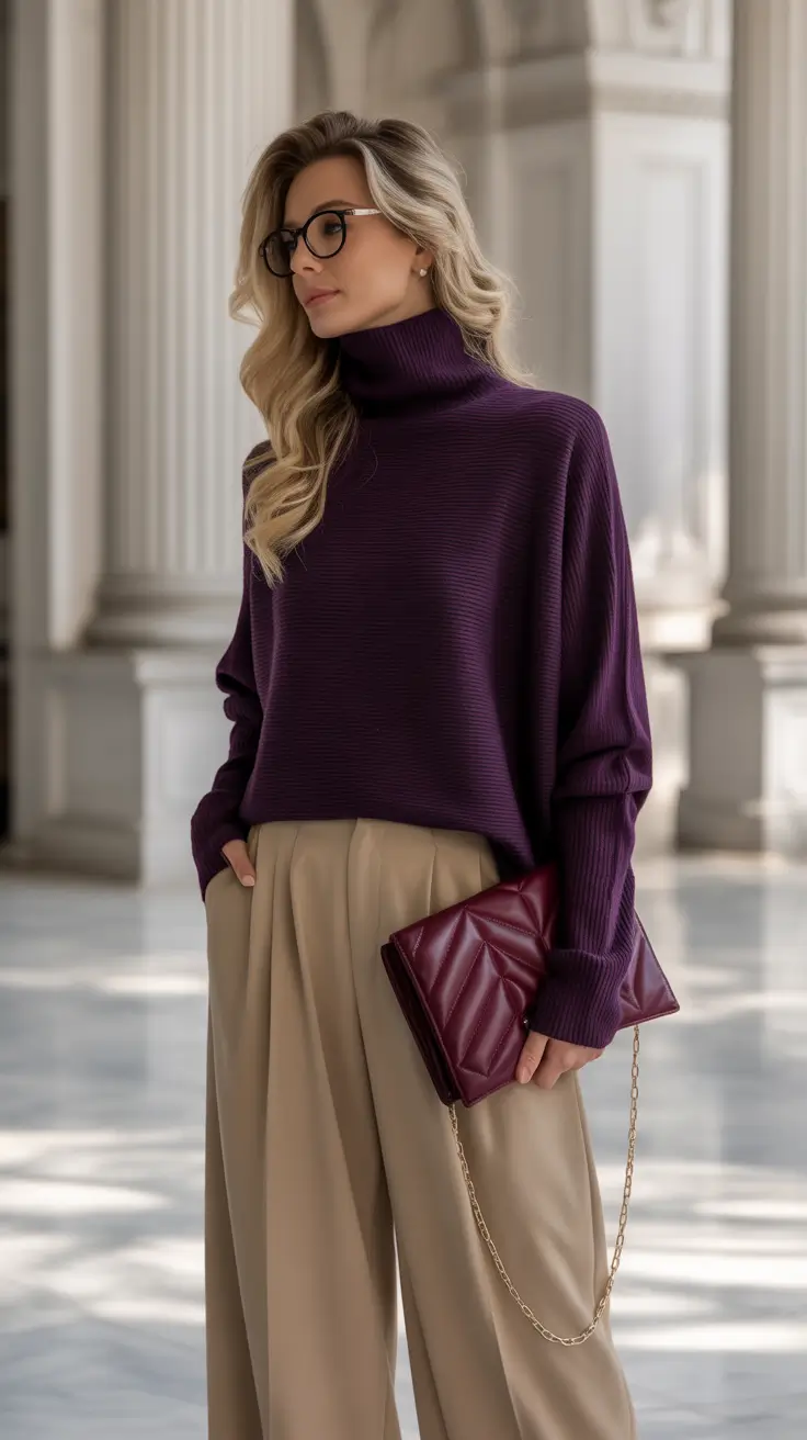 smart spring business casual outfits 2026 Deep Plum Confidence for Early Spring