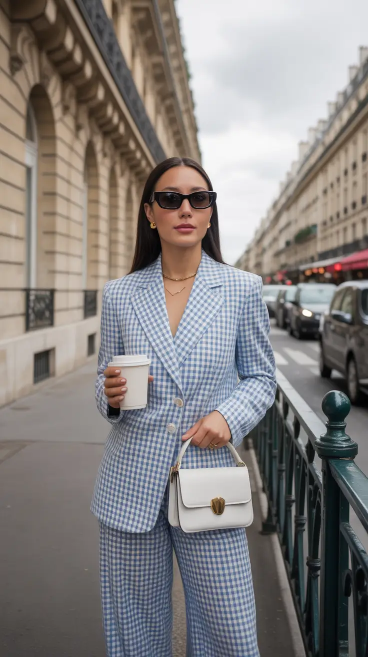 smart spring business casual outfits 2026 Gingham Freshness for Bright Spring Mornings