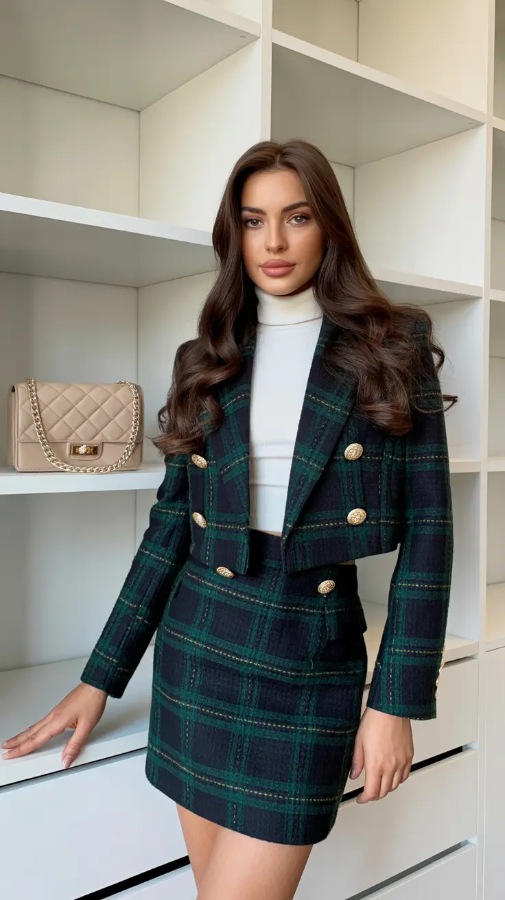 smart spring business casual outfits 2026 Power Plaid With a Feminine Twist