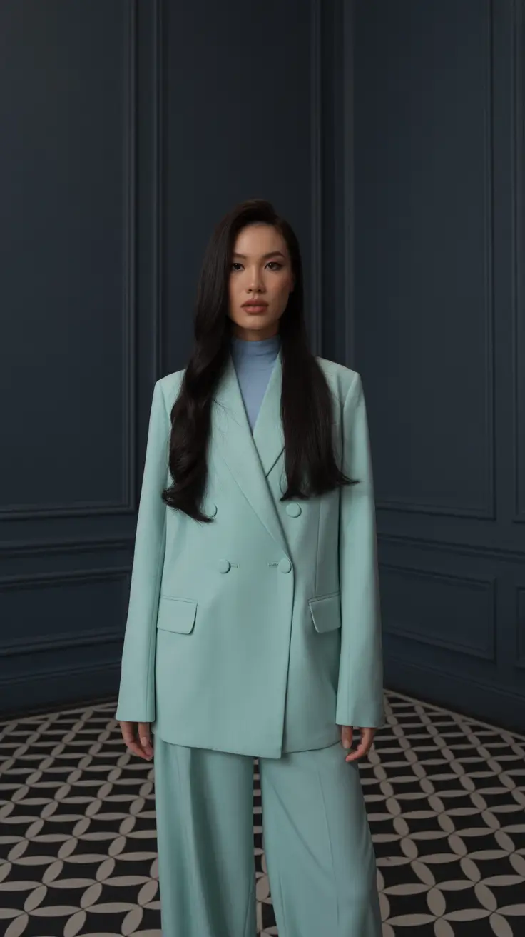 smart spring business casual outfits 2026 Mint-Toned Minimalist Power