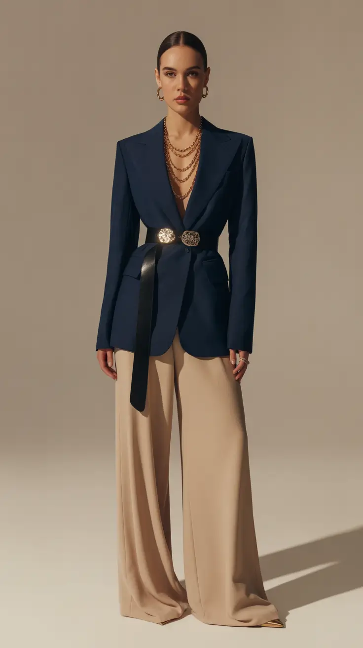 smart spring business casual outfits 2026 Navy Structure With Soft Spring Movement