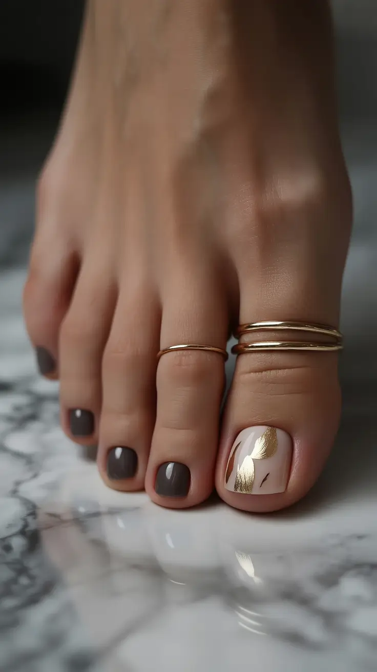 Sophisticated Spring Toe Nails 2026 Earthy Brown Gold