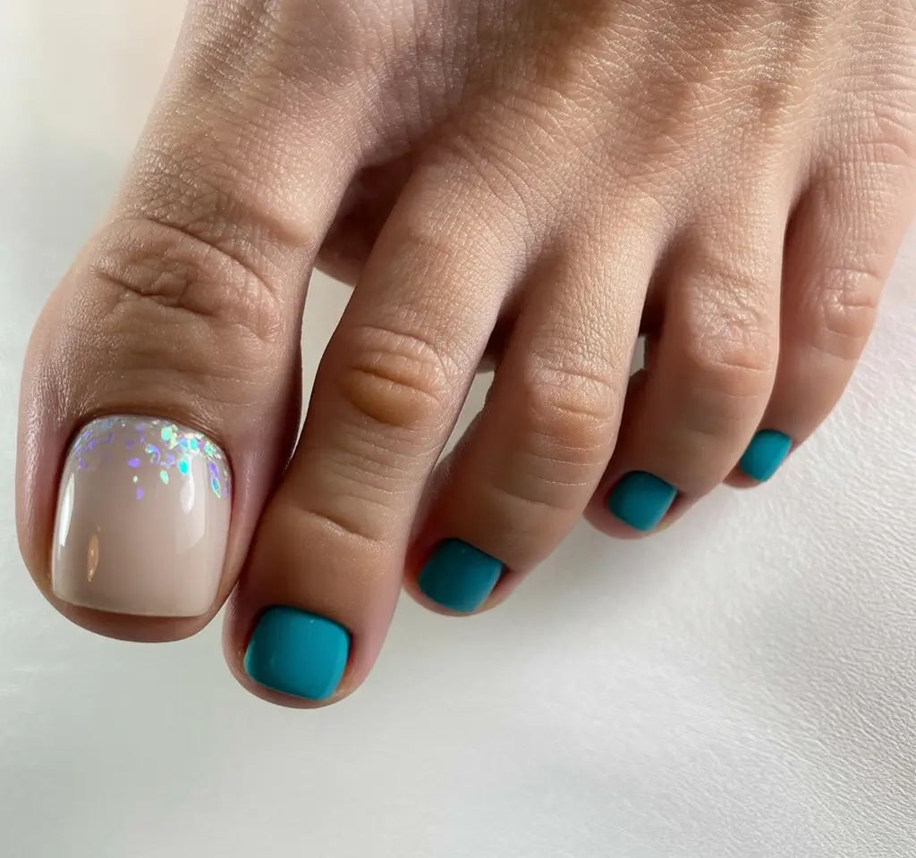 Sophisticated Spring Toe Nails 2026 Teal Shimmer