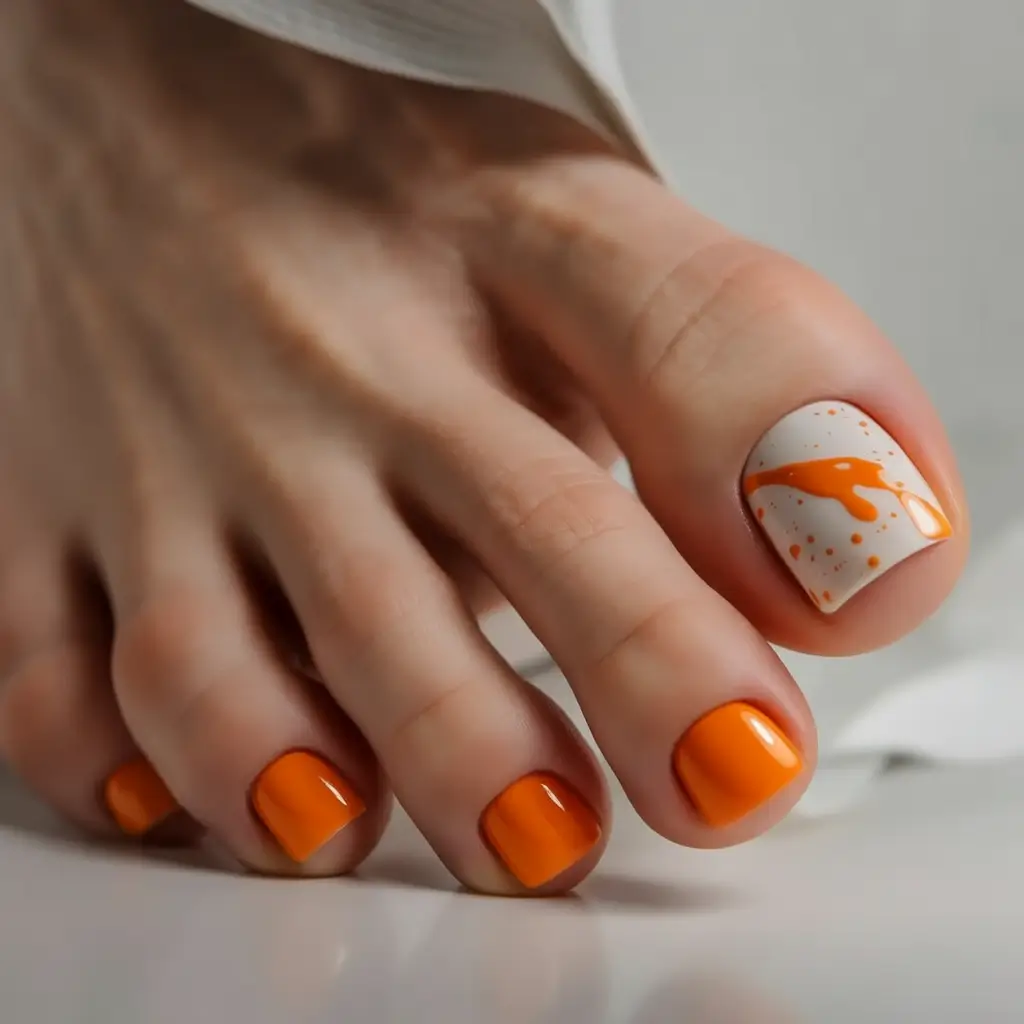 Sophisticated Spring Toe Nails 2026 Orange Splash Art