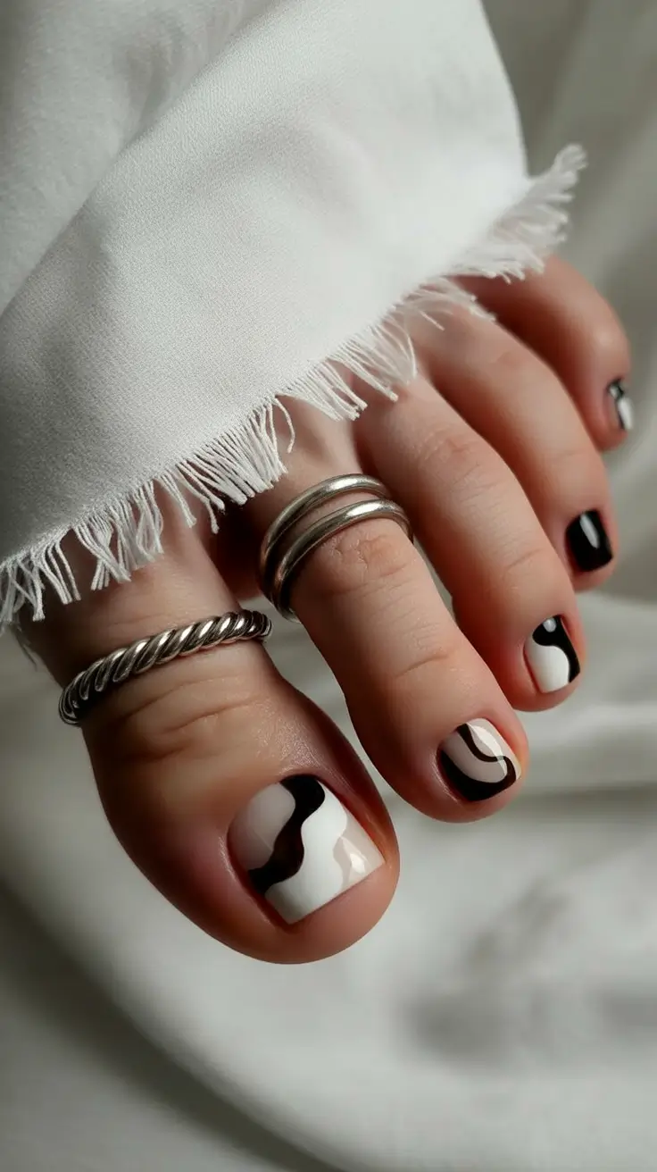Sophisticated Spring Toe Nails 2026 Monochrome Abstract