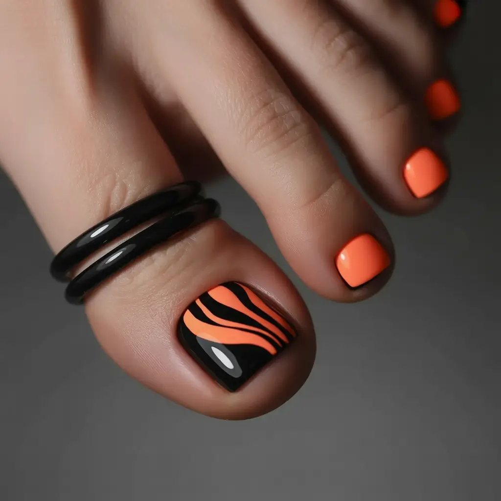 Sophisticated Spring Toe Nails 2026 Orange Stripes Art