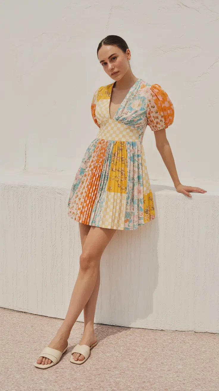 stylish classy spring outfits for 2026 Patchwork Sunshine: The Playful Spring Mini