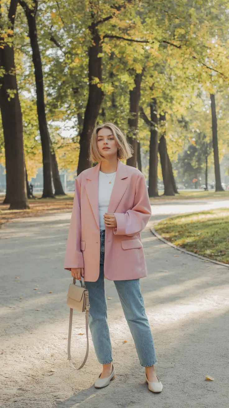 stylish classy spring outfits for 2026 Soft Pink Blazer for Easy Spring Mornings