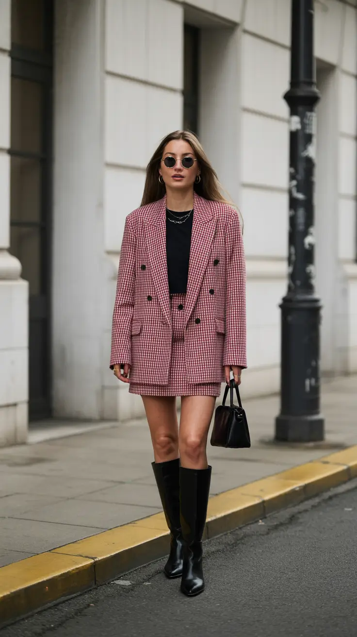 stylish classy spring outfits for 2026 Mini Tweed Suiting With Modern Black Accents
