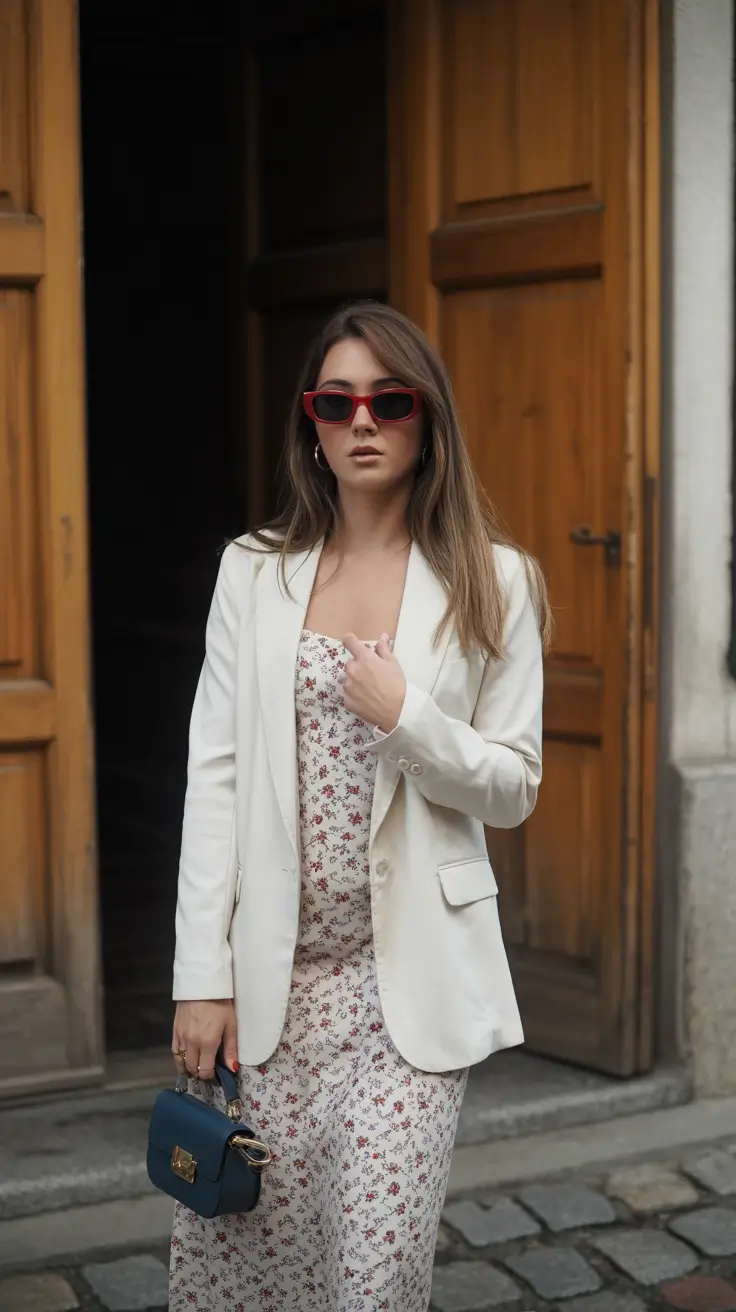 stylish classy spring outfits for 2026 White Blazer Romance With a Floral Spring Dress