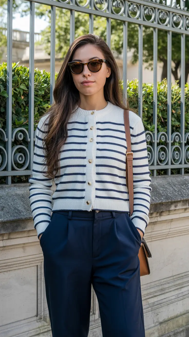 stylish classy spring outfits for 2026 Parisian Stripes for the Modern Minimalist