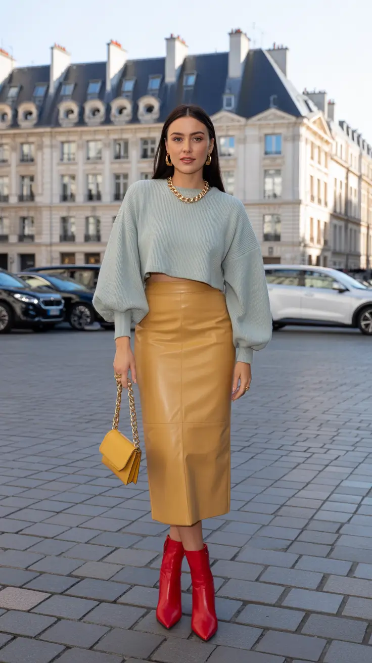 stylish spring outfits aesthetic for 2026 Soft Mint Volume Meets Warm Camel Precision