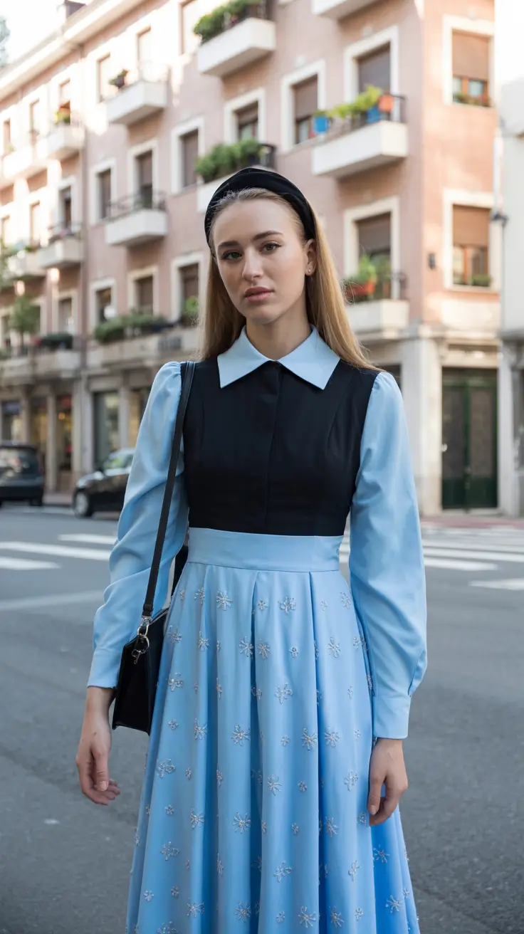 vibrant spring outfits 2026 Collared Elegance in Powder Blue