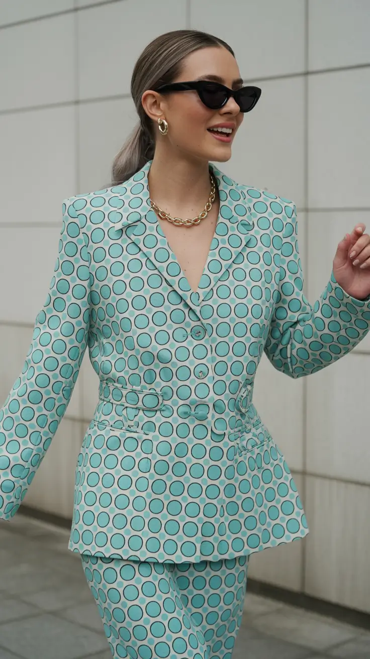 vibrant spring outfits 2026 Playful Geometry in Retro Blue