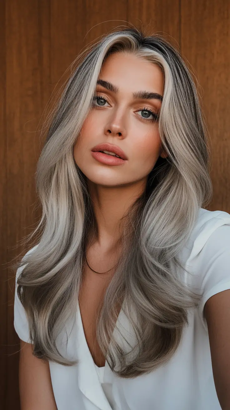 beautiful spring caramel hair color 2026 Cool Platinum-Caramel Blend With Luxe Brunette Shadow