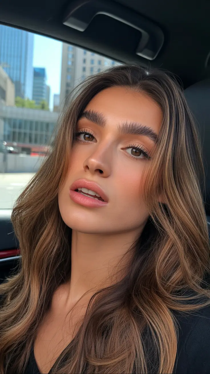 beautiful spring caramel hair color 2026 Urban Brunette Flow With Golden Caramel Contouring