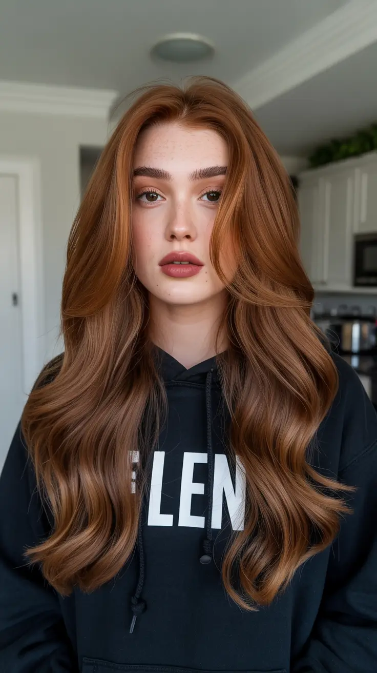beautiful spring caramel hair color 2026 Glossy Ginger-Caramel Lengths With Soft Face Framing