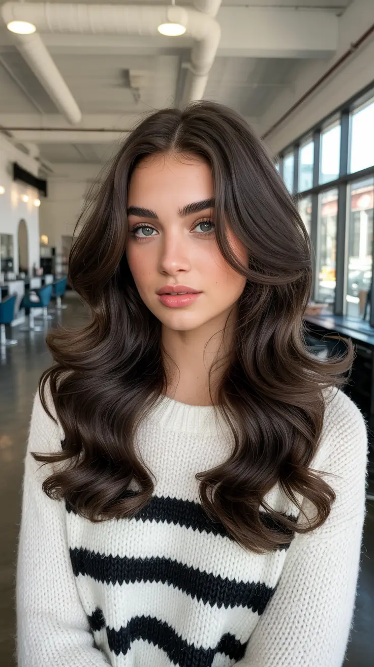 beautiful spring caramel hair color 2026 Romantic Brunette Spirals With Deep Caramel Shine