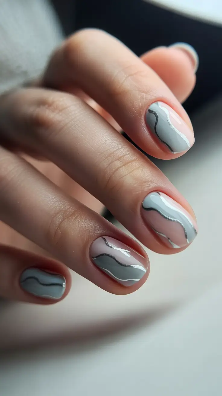 best trendy spring nails 2026 Abstract Minimal Waves for Modern Short Nail Art