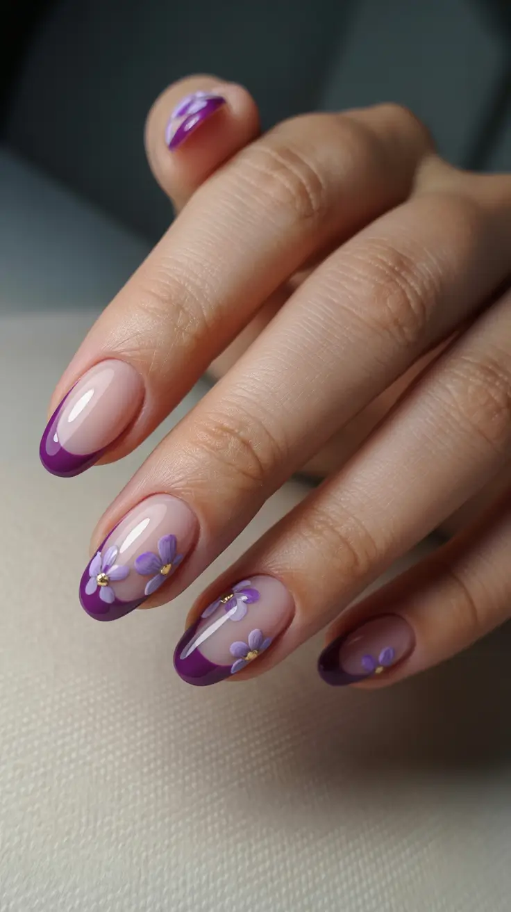 best trendy spring nails 2026 Lavender Floral Almond Nails for Soft Romantic Spring Style