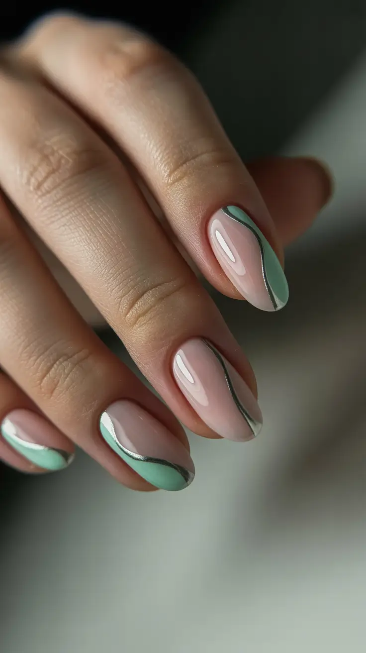 best trendy spring nails 2026 Mint and Nude Wave Accents for Fresh Minimalist Spring Nails
