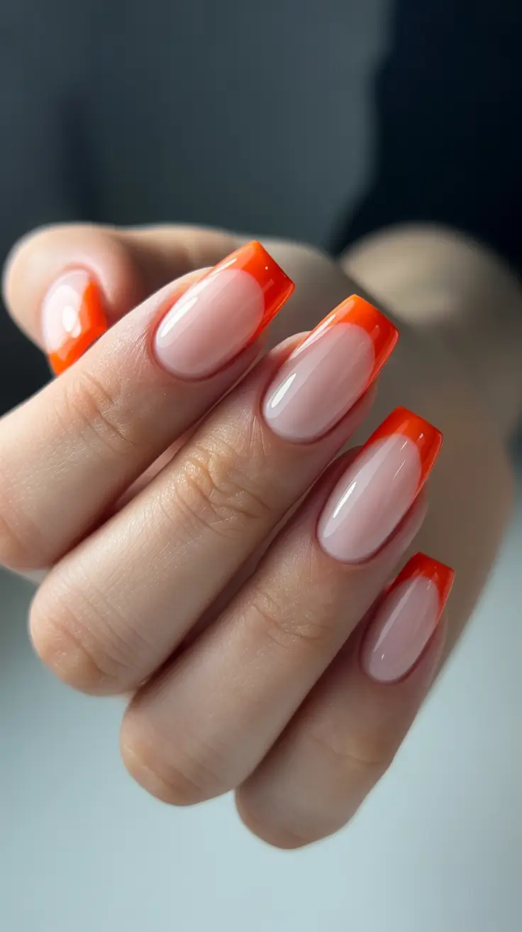 best trendy spring nails 2026 Glossy Neon Orange French Tips for Bold Spring Energy