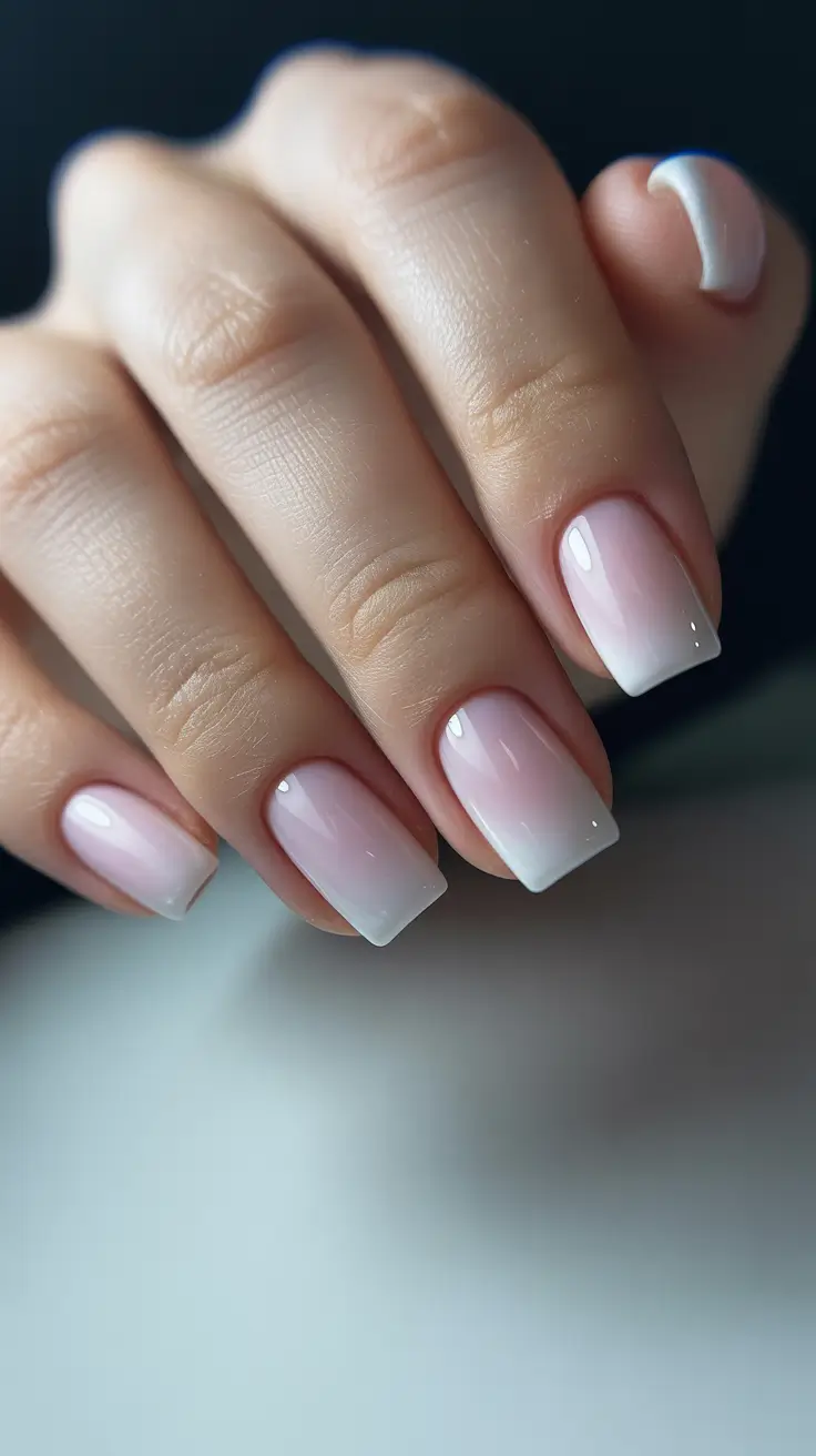 best trendy spring nails 2026 Soft Milky Ombre for Elegant Square Spring Nails