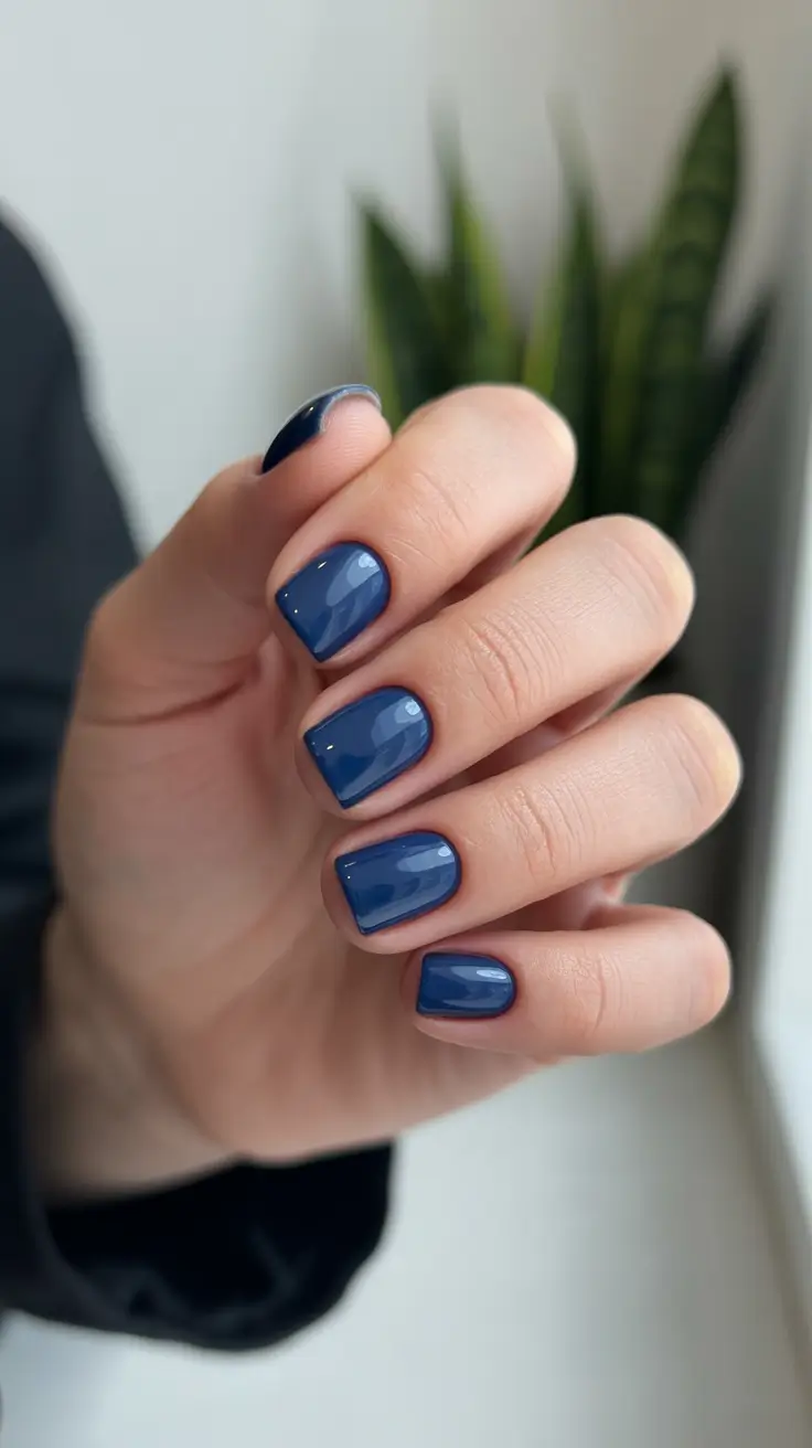 best trendy spring nails 2026 Glossy Navy Minimalism for Trendy Short Square Nails