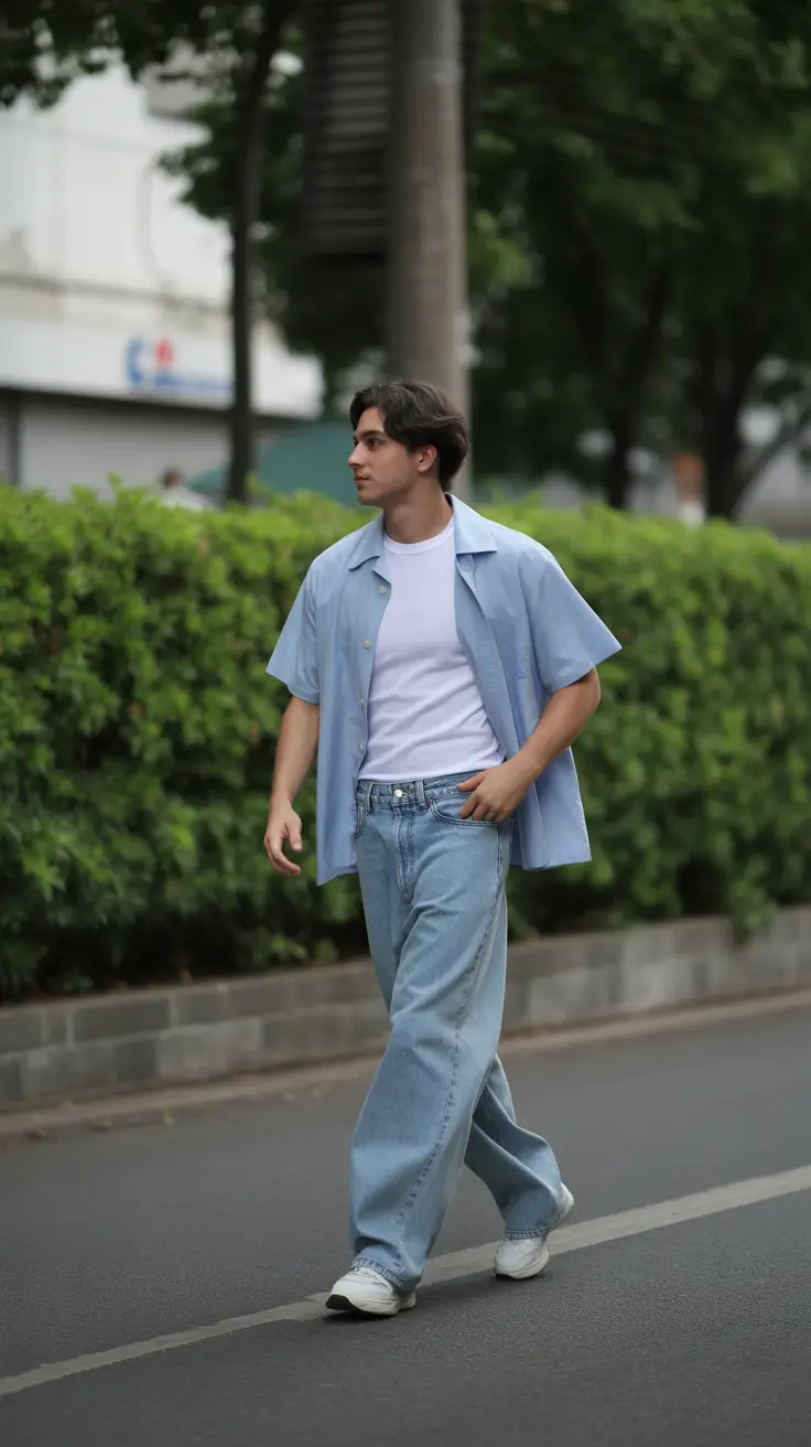 casual summer outfits men 2026 Denim Ease Meets Modern Street Flow