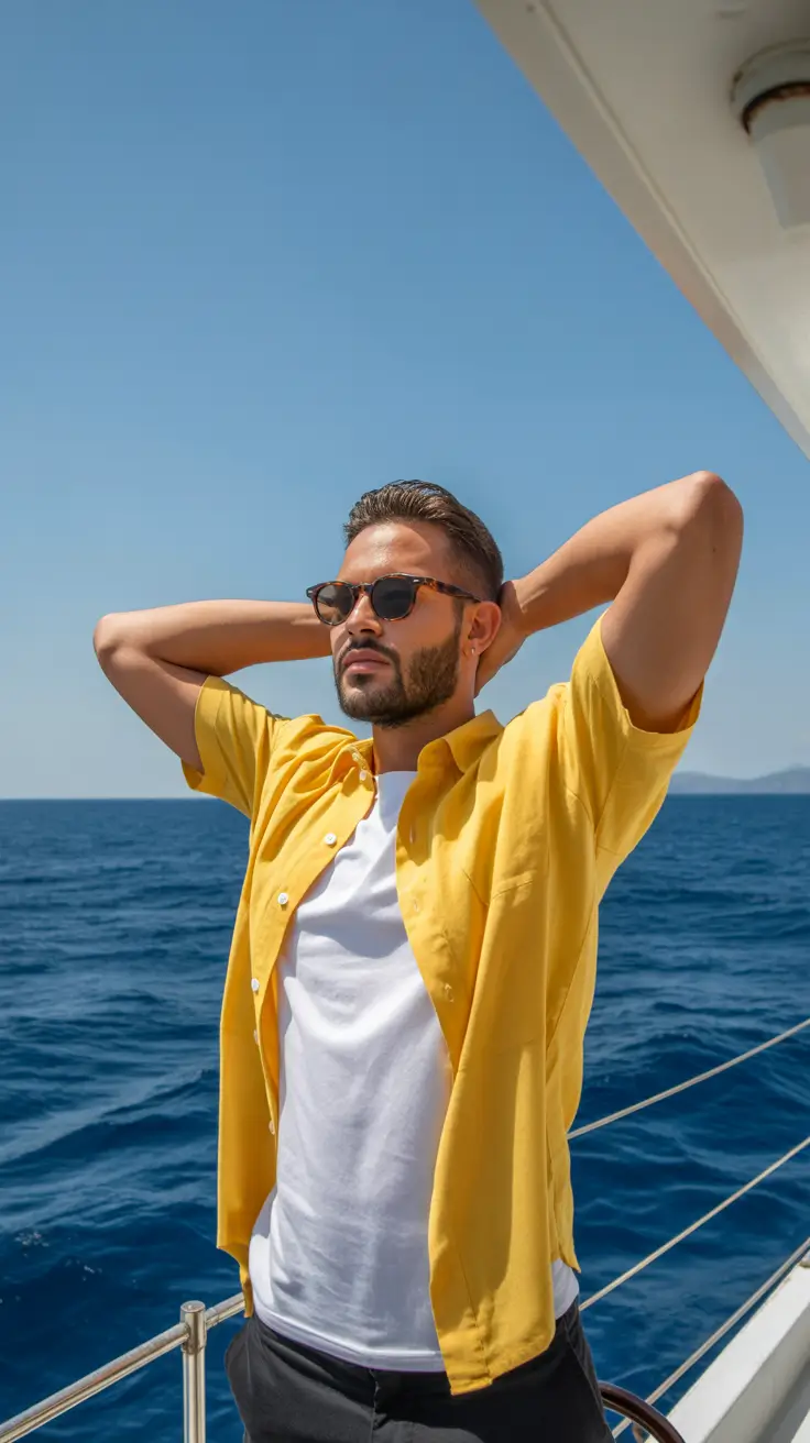 casual summer outfits men 2026 Sunlit Yellow and Confident Summer Energy