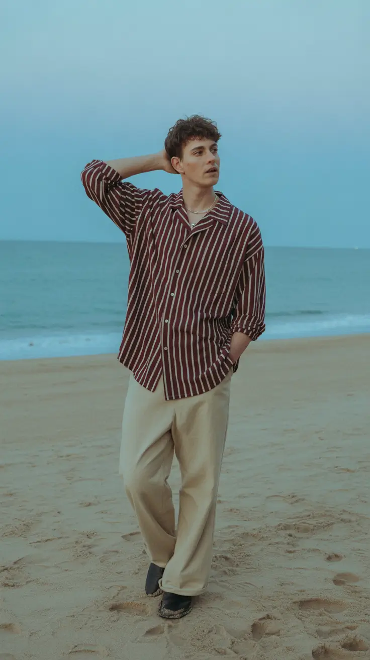 casual summer outfits men 2026 Soft Stripes and Quiet Coastal Elegance