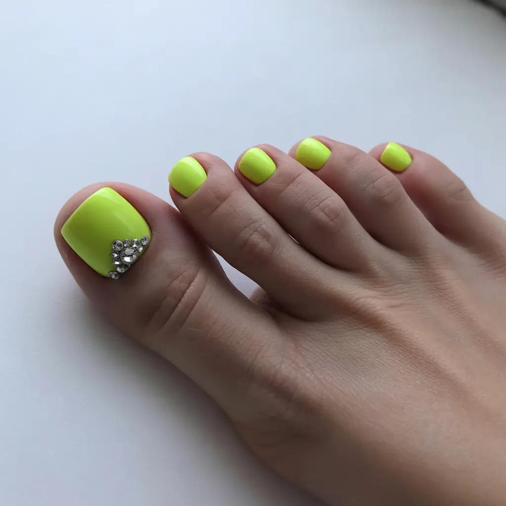 cozy spring toe nail color 2026 Neon Lime Accent for Statement Spring Toe Nails