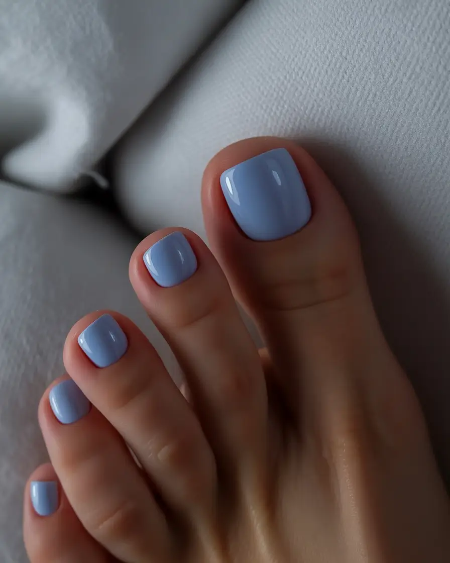 cozy spring toe nail color 2026 Soft Powder Blue for Minimal Spring Pedicures