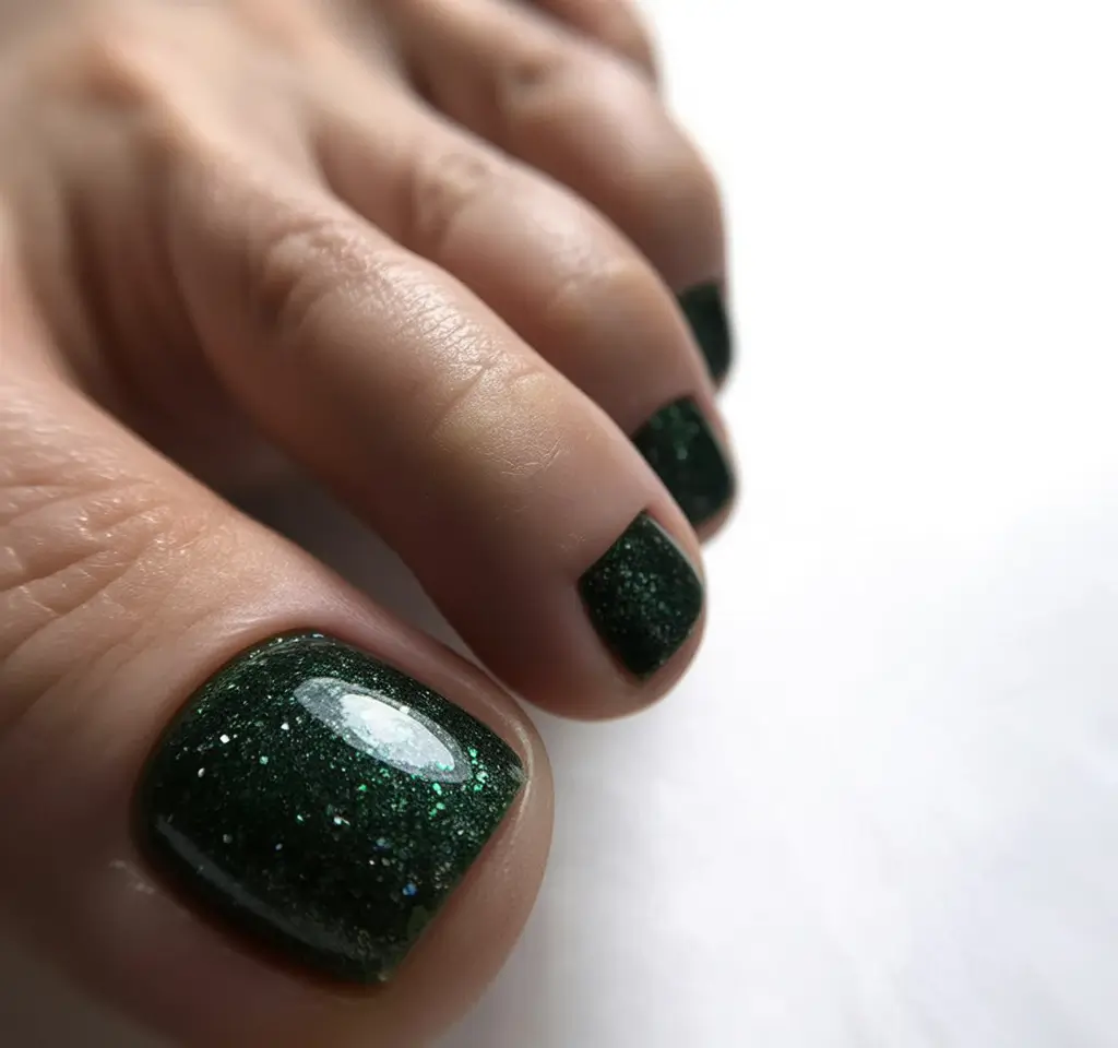 cozy spring toe nail color 2026 Deep Emerald Shimmer for Elegant Spring Pedicures