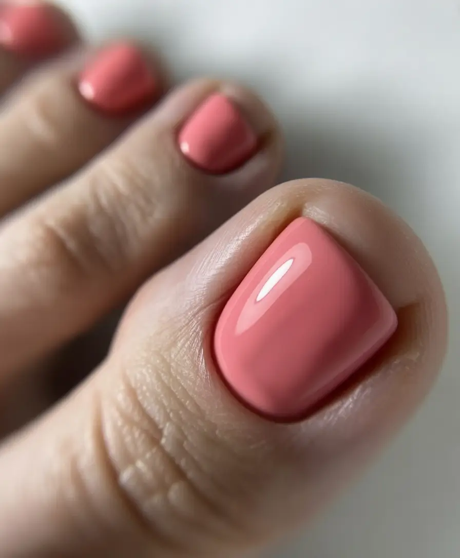 cozy spring toe nail color 2026 Soft Coral Cream for Fresh Minimal Pedicures