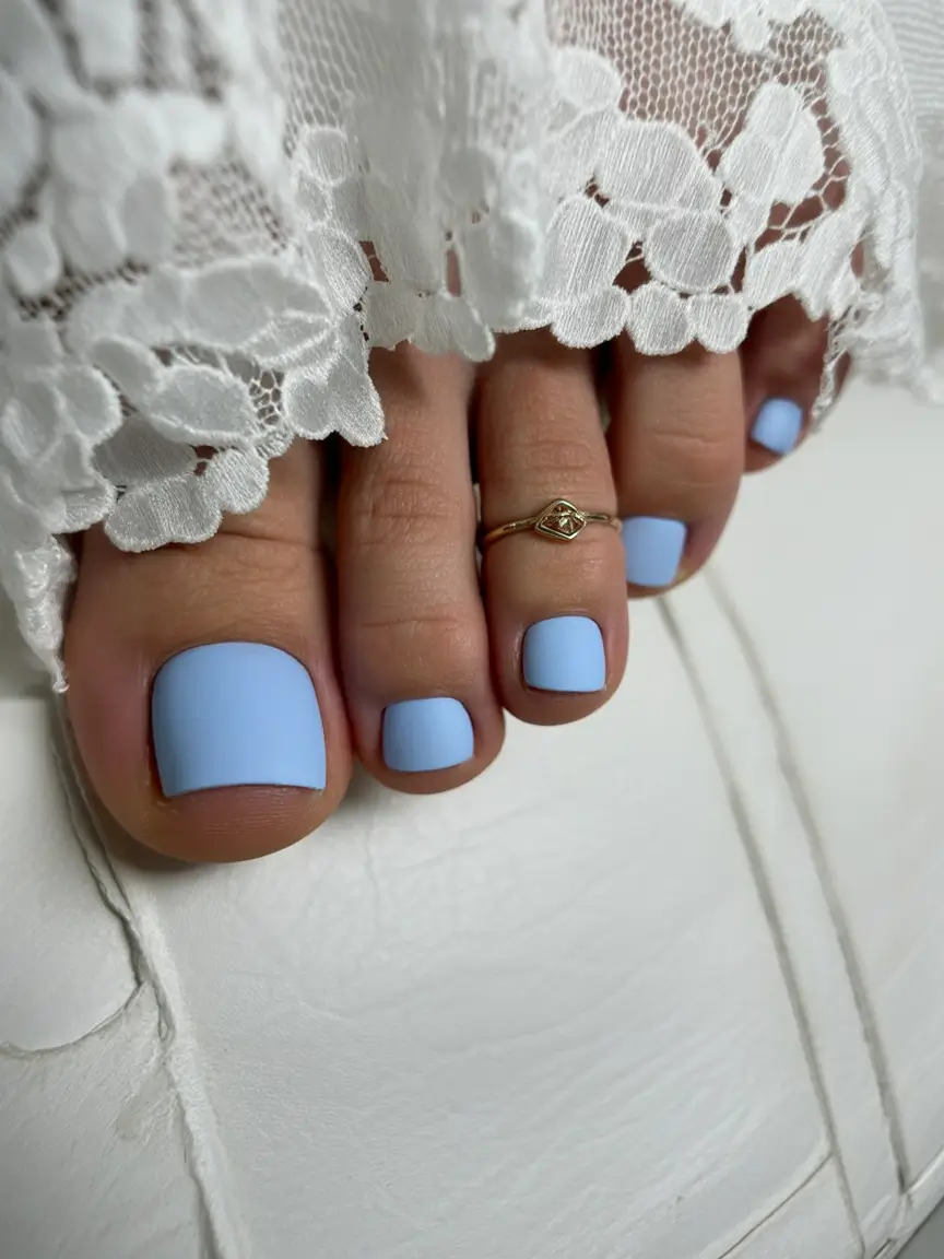 cozy spring toe nail color 2026 Powder Blue Minimalism for Airy Spring Days
