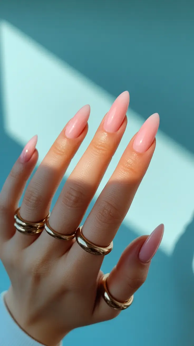 edgy spring almond nails 2026 Glossy Blush Almond Nails for Soft Spring Elegance