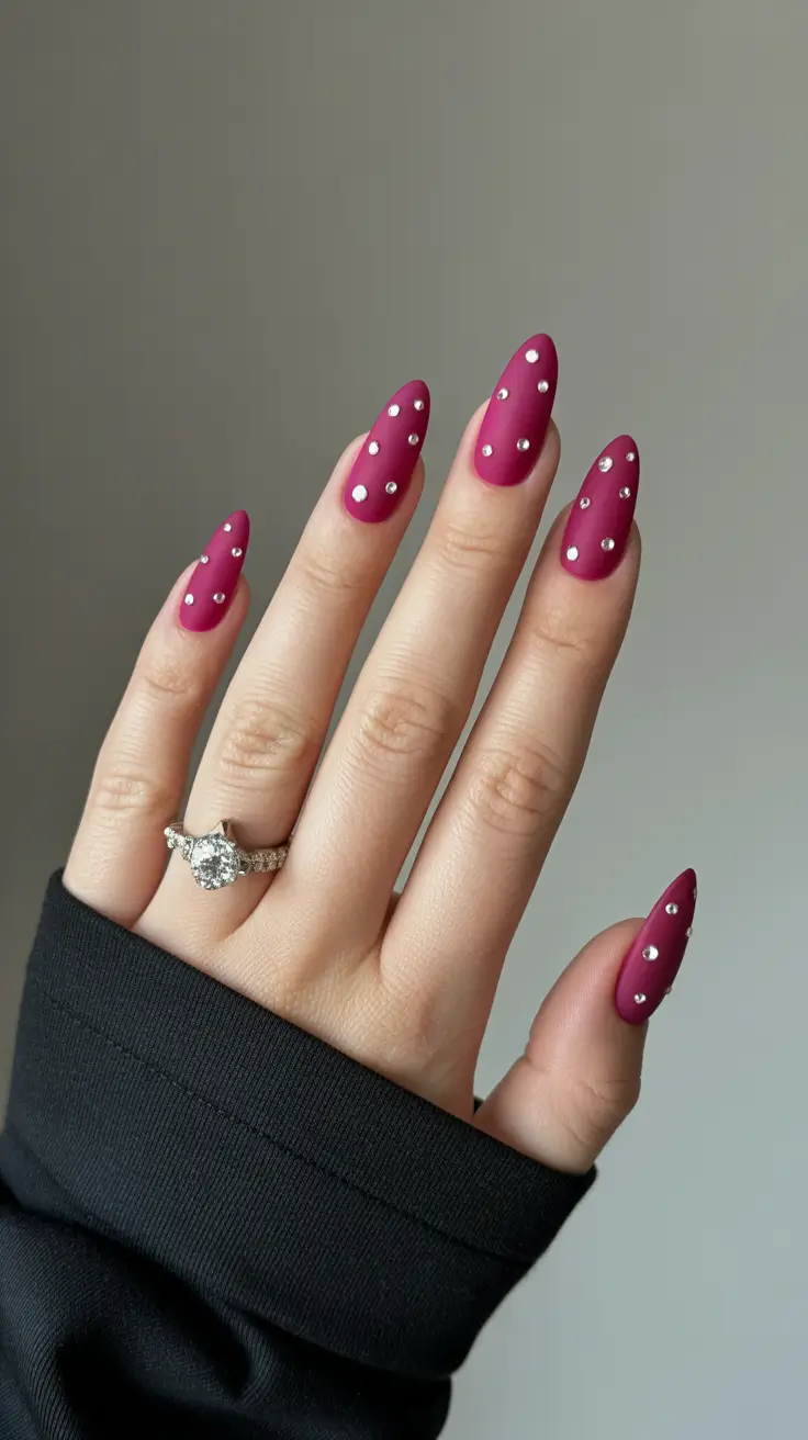 edgy spring almond nails 2026 Berry Studded Almond Nails for Glamorous Spring Art